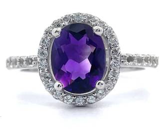 NEW! 2.05 Carat Oval Amethyst & White Topaz Halo Basket Ring