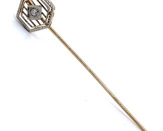 Cindy Cash Owned | Natural Diamond Filigree Vintage Stick Pin in 14k Yellow Gold