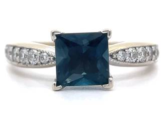 London Blue Topaz & Natural Diamond Estate Ring in 14k White Gold