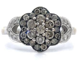 LeVian 1 Carat Natural Fancy Champagne & White Diamond Flower Ring in 14k White Gold