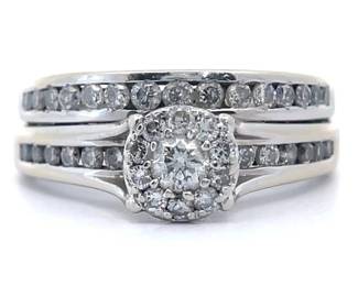 0.70 Carat Natural Diamond Engagement Ring & Wedding Band Duo in 14k White Gold