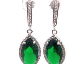 Marquise Simulated Emerald Halo Drop Vintage Earrings