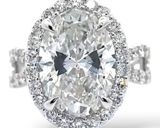 Impressive 6.14 Carat Lab-Grown Oval & Round Diamond Ring in 14K White Gold