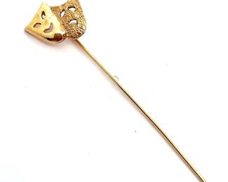 Cindy Cash Owned | Dual Drama Mask Straight Pin in 14k Yellow Gold