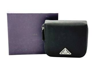 Prada Black Tessuto Nylon Compact Wallet with Box