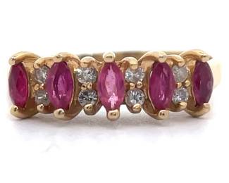 Marquise Ruby & Diamond Ring in 14k Yellow Gold