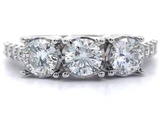 NEW! Elegant 1.50 Carat Diamond Three-Stone Trellis Pavé Ring in White Gold