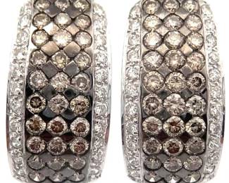 LeVian Pavé Natural Fancy Champagne & White Diamond J-Hoop Earrings in 14k White Gold
