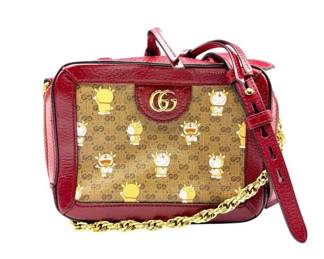 Gucci Brown x Bordeaux Doraemon Mini GG Supreme Chain Shoulder Bag