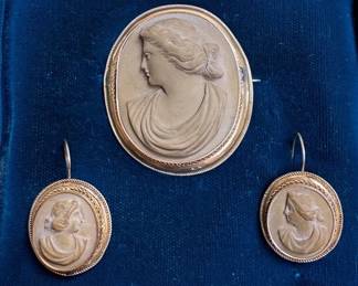 Antique Victorian "Lava" Cameo Jewelry Circa 1840