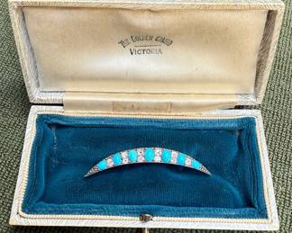 1885 Diamond Persian Turquoise Crescent Brooch