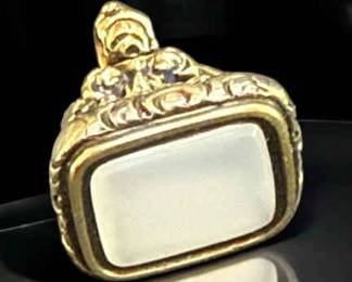 ENGLISH SILVER GILT FOB W CHALCEDONY STONE CIRCA 1860