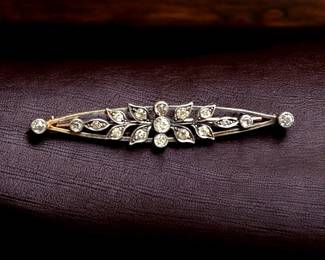 Antique English Diamond Gold Bar Brooch