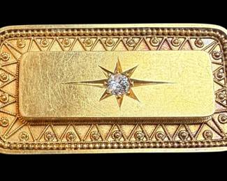 Antique Victorian 15k Gold Diamond Etruscan Style Brooch
