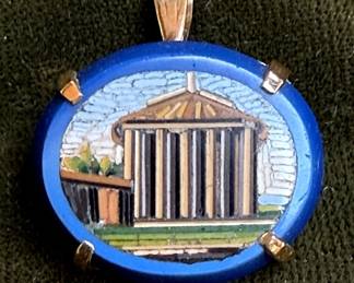 1840 Italian Micro Mosaic Pendant Depicting the Temple of Vesta in Rome.
