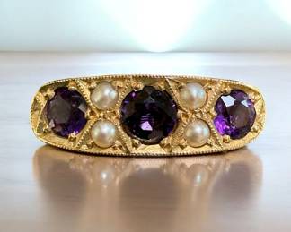 Amethyst Seed Pearl Ring