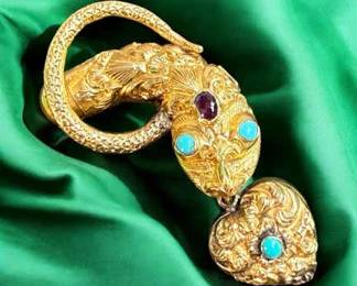 1860 Serpent Brooch With Turquoise Garnet