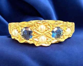 Antique English 15K Gold, Spinel Seed Bead Ring