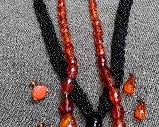 Opera Length Necklaces Seed Beads Amber