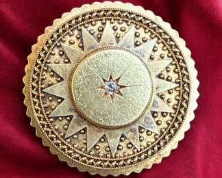 1860 Gold Diamond Etruscan Design Brooch