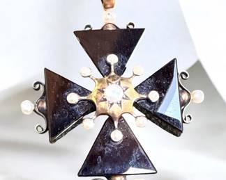 Onyx Pearl Maltese Cross Pendant