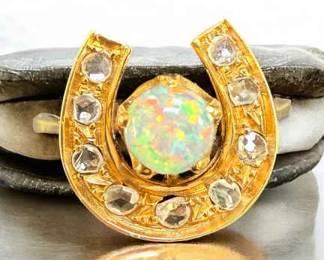 Sheffield Opal, Diamond 18k Gold Lucky Horseshoe Ring