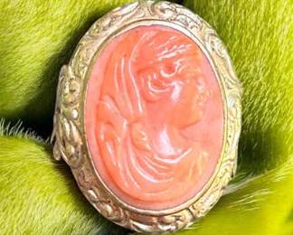 English 1840 Coral Cameo Ring