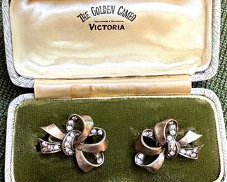 Sterling Rhinestone Bow Earrings