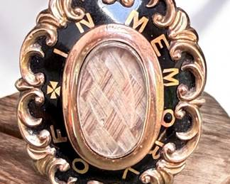 1870 In Memory Of Gold Enamel Hair Brooch