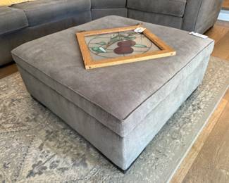 Stained Glass Window Panel, Grey Fabric Storage Ottoman