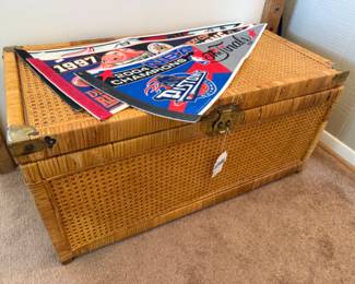 Sports Pennants, Brass & Wicker Chest