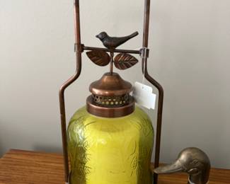 Brass Duck Bookends, Glass Bird Candleholder