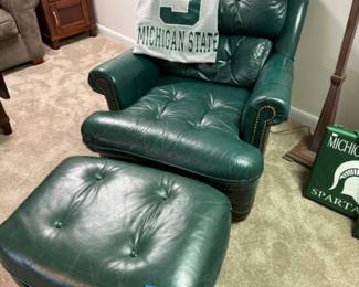 Thomas-Bain Leather Chair and Ottoman, Michigan State Throw Blanket