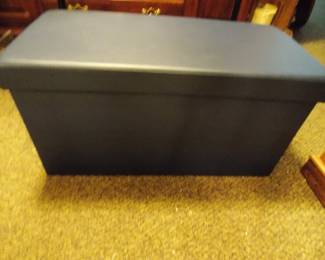 Faux blue leather bench with storage