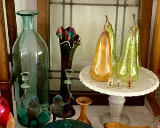 Stained Glass Window/ Carnival Glass Vase