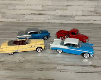 Vintage Diecast Classic Cars Lot 1950s Buick, 2 Chevrolet Bel Airs, Pickup Truck 1:24 Scale Metal Models for Collect