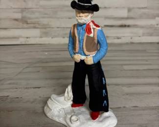 Vintage Western Cowboy Figurine Ceramic Hand Painted Statue Red Boots Bandana 10”
