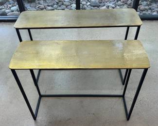 Modern Gold Metal Nesting Console Tables Set of 2 Industrial Minimalist Accent