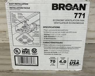 NuTone Broan 771 Economy Ventilation Bathroom Fan white