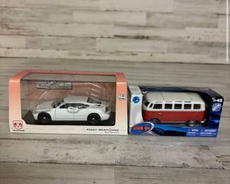 Lot of 2 Die-Cast 1:43 Scale Car Models Dodge Charger and Volkswagen Bus