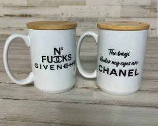 Lot of 2 Modern Kitchy Coffee Mugs Chanel and Givenchy new