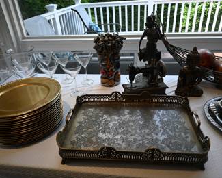 Brass tray, charger plates