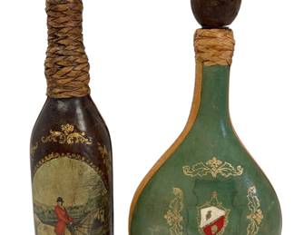Two Vintage Italian Leather Wrapped Wine Bottles