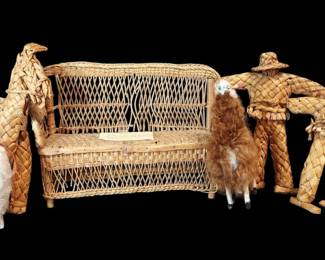 Antique Mexican Wicker Doll Bench More