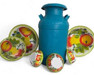 Painted Teal Milk Can Vibrant Enamel Bowls
