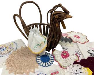 Wooden Chicken Basket With Vintage Linens