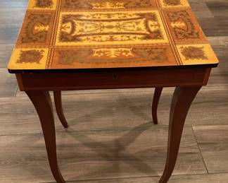 Vintage Marquetry Sewing Cabinet Table with Music Box Wood Inlaid
