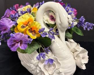 Floral Porcelain Swan Made In Italy