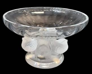 Lalique France Crystal Nogent Frosted Birds Pedestal Dish