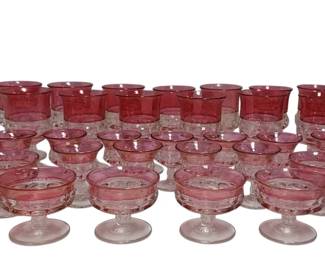 Ruby Red Sherbet, Goblets, Cordial Glasses 36 Total